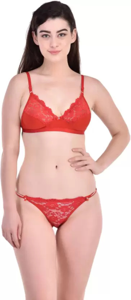 Bra & Panty Set Solid Red Lingerie Set