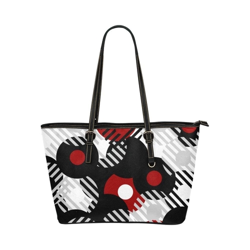 Large Leather Tote Shoulder Bag - Red and Black B6008785