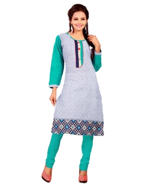 Grey & Turquoise Printed Women’s Kurta