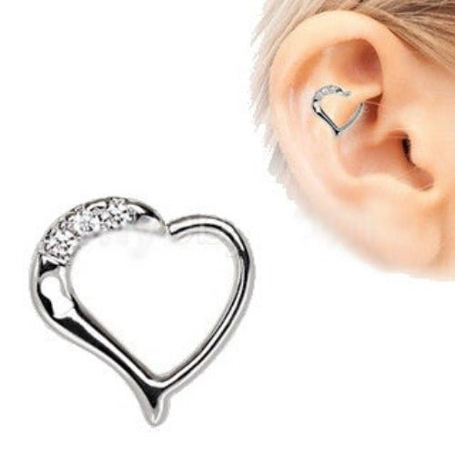 316L Stainless Steel Jeweled Heart Cartilage Tragus / Daith Earring