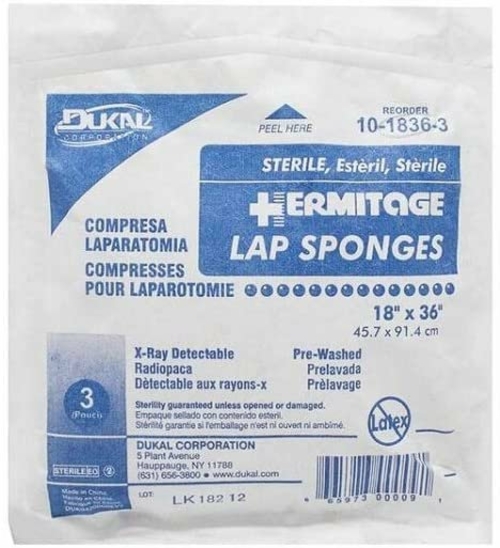 Case of 60 Surgical Laparotomy Sponges 18" x 36". Sterile X-Ray