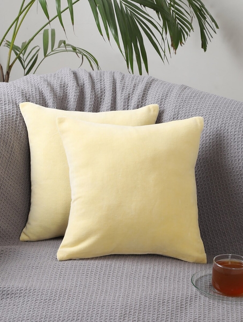 Yellow Velvet Velvet Cushion Cover Pack of 2 (Size 12 x 12 Inch)
