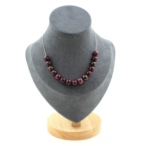 Garnet 8 mm 15 beads necklace. Stainless steel chain