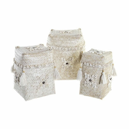 Basket set DKD Home Decor White Bamboo Shells (24 x 24 x 30 cm) (3