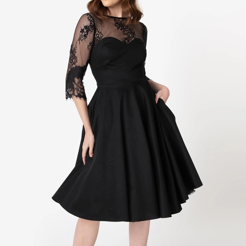  Women Vintage Dress O Neck Long Sleeve High