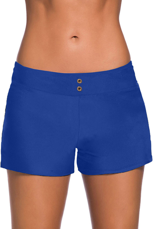 Blue Eyelets Waistband Swim Boyshorts