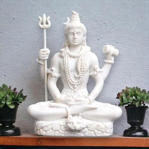 Lord Shiva Marble Dust Resin with 4 Hands Murti Idol for Home Decor,