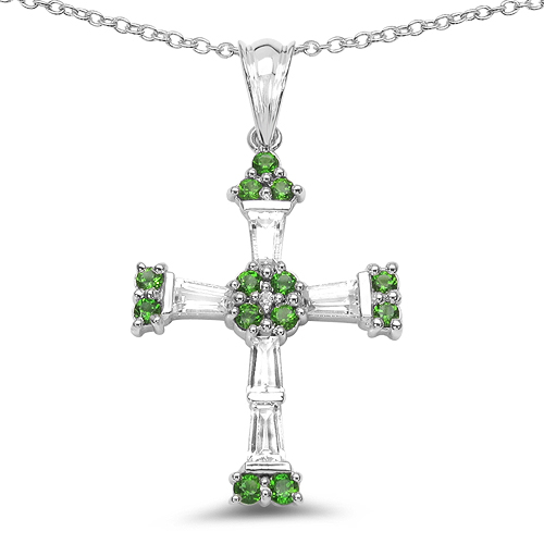 2.41 Carat Genuine Chrome Diopside & White Topaz .925 Sterling Silver