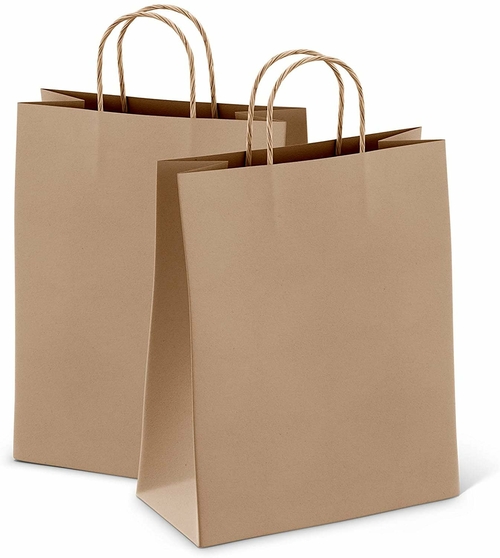 Amiff Pack of 50 Natural Brown Shopping Paper Bags 5.25 x 3.75 x 8