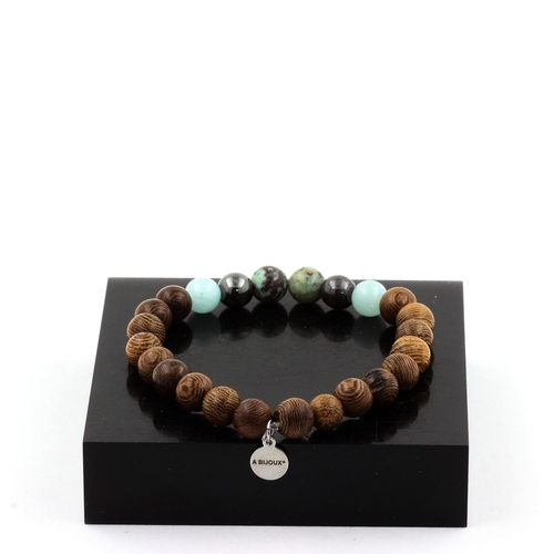 Chrysocolla from Namibia + Hematite + Angelite + wood Bracelet