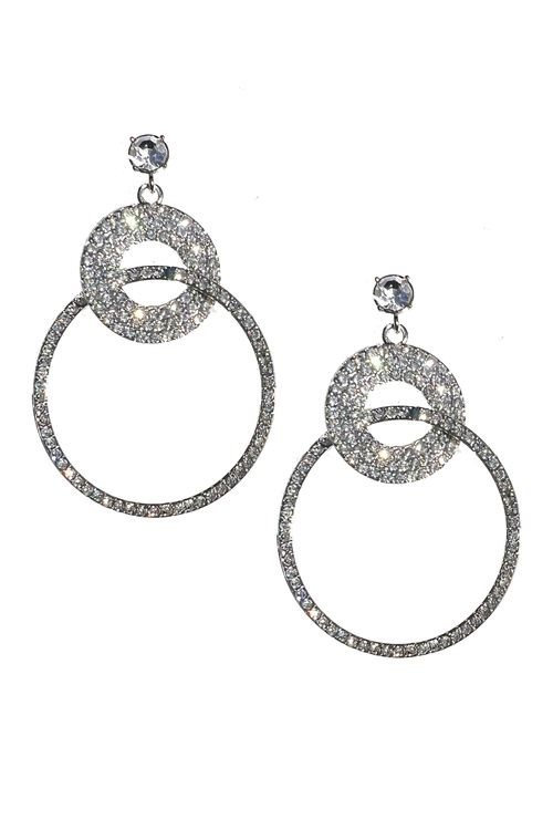 Double Rhinestone Hoop Earrings - 2.7" Length Statement Fashion