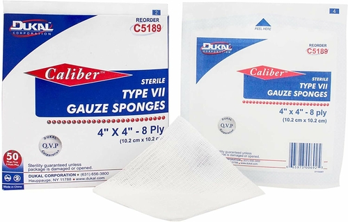 Dukal Type VII Gauze Sponges 4" x 4". Case of 1200 8-ply Gauze