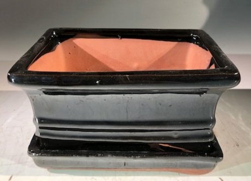 Black Ceramic Bonsai Pot -RectangleWith Humidity Drip Tray6" x 4.5" x