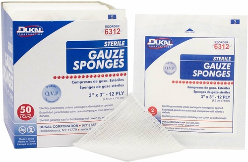 Woven Gauze Sponges 3" x 3". Case of 2400 12-ply Gauze Dressings for