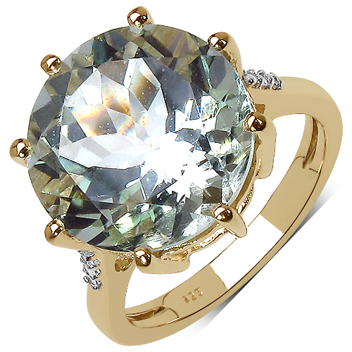 14K Yellow Gold Plated 7.64 Carat Genuine Green Amethyst & White Topaz