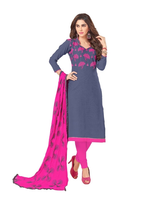 Generic Women's Slub Cotton Salwar Material (Grey,