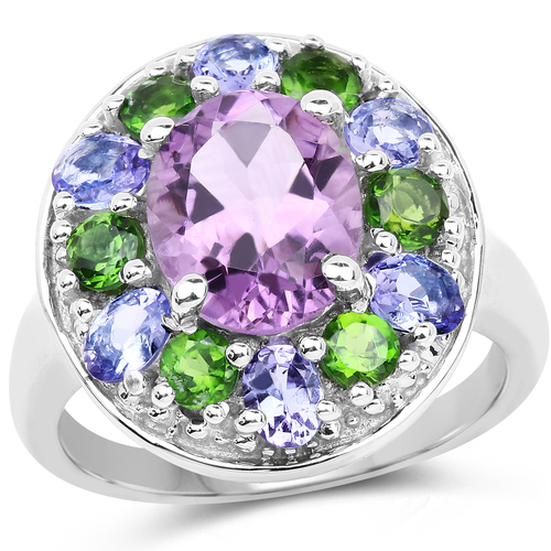 3.89 Carat Genuine Amethyst, Tanzanite & Chrome Diopside .925 Sterling