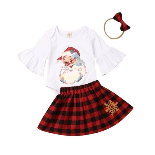 Christmas baby girls clothes 3pcs set red plaid