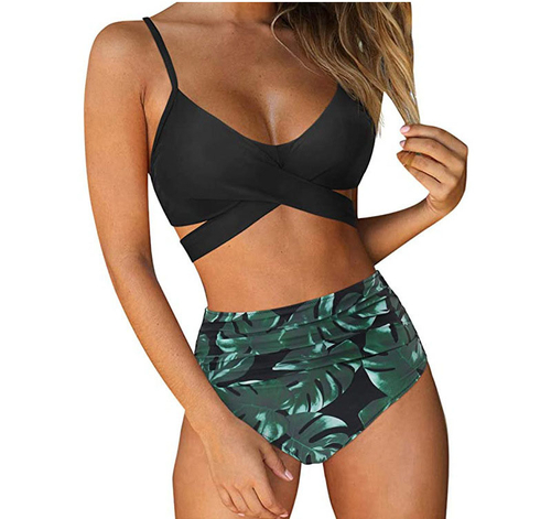 European and American swimsuit women's sexy solid color split bikini
