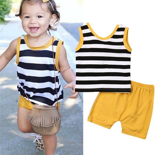 Newborn Baby Girls Tops Stripe Vest Shorts Pants