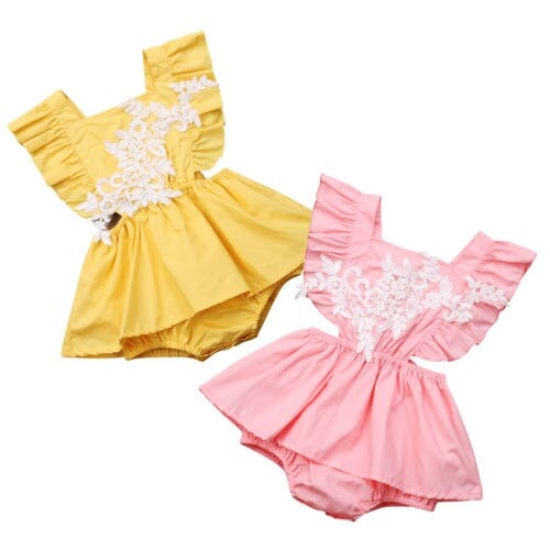 Embroidered Lace Toddler Baby Girl  Romper