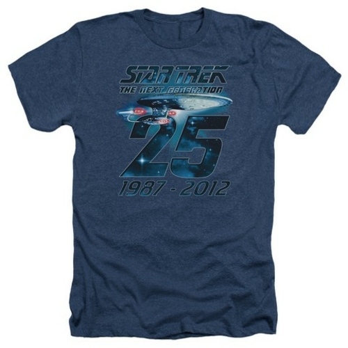 Trevco Star Trek-Enterprise 25 - Adult Heather Tee - Navy- Medium