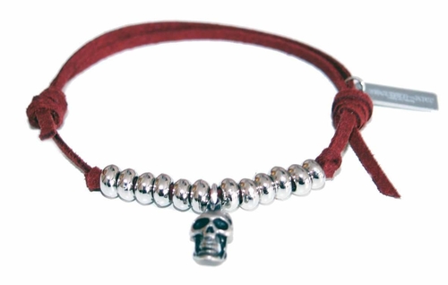 Mens burgundy skull bracelet