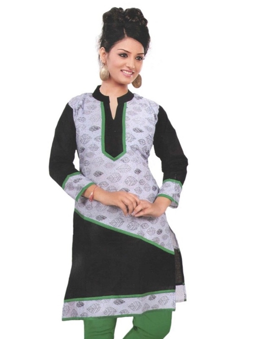 Black Printed Cotton Women's Kurti