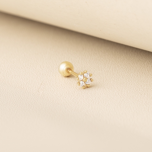 14K (58.5%) SOLID GOLD FOUR CLEAF CLOVER PIERCING