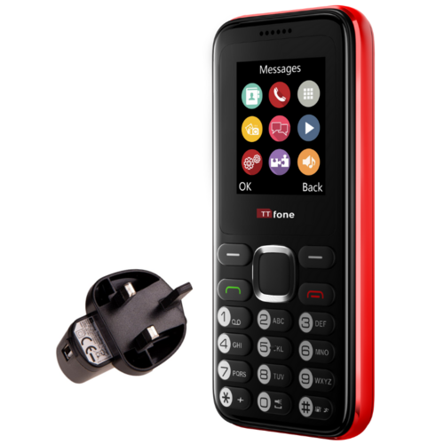 TTfone TT150 Red Dual SIM with Mains Charger, Giffgaff Pay As You Go