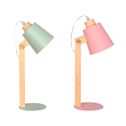 Desk lamp DKD Home Decor Green Pink Natural Wood Metal 50 W 220 V 18 x