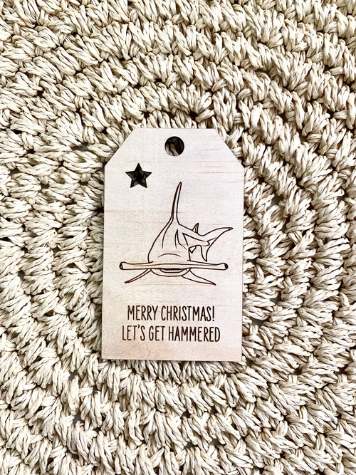 Wooden Christmas Swing Tag - Hammerhead Shark