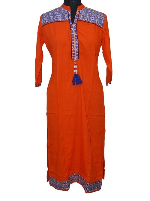 Rayon Embroidery With Mirror Work Kurti