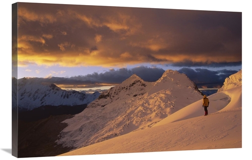 24 x 36 in. Hiker At Sunset on Chinchey Massif, Cordillera Blanca&