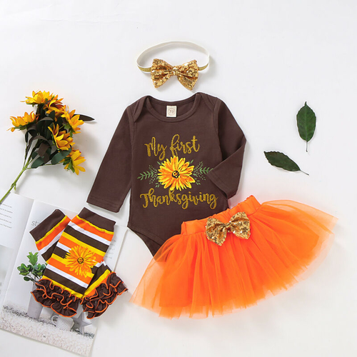 4PCS Baby Girl Thanksgiving Clothes Infant Baby