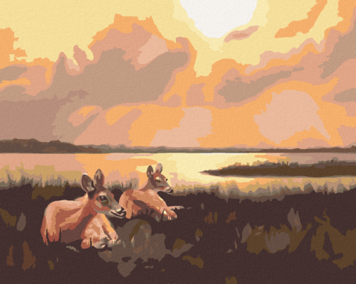 Zuty - Paint by Numbers - LYING DEER AND THE SUNRISE (D. RUSTY RUST),