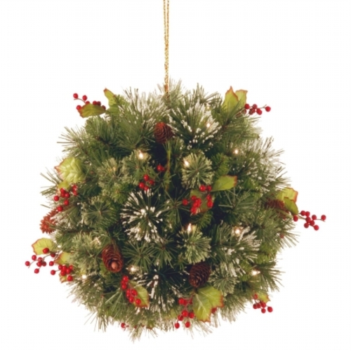 National Tree WP1-304-16K-B Wintry Pine Collection Kissing Ball With C