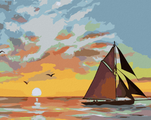 Zuty - Paint by Numbers - SAILING SHIP AND SUNSET (D. RUSTY RUST),