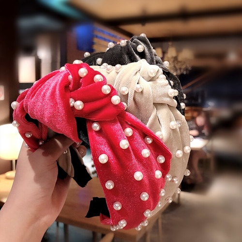 New Winter Coral Fleece Pearls Top Knot Soft Warm