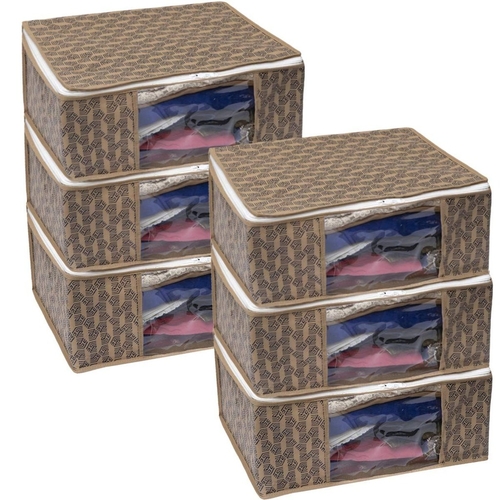 Set Of 6 Non-Woven Printed Saree Cover/Cloth Storage/Organizer With