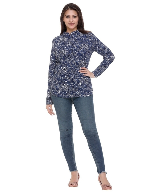 Women Paisley Print Regular Fit Top (Size-M) (Color-BLUE)