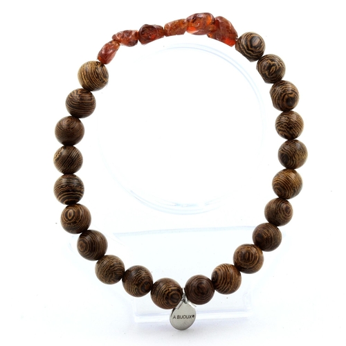 Spessartine Garnet from Mozambique + wood Bracelet 8 mm Beads.