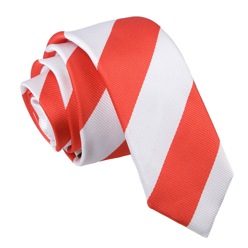Striped Skinny Tie - Red & White