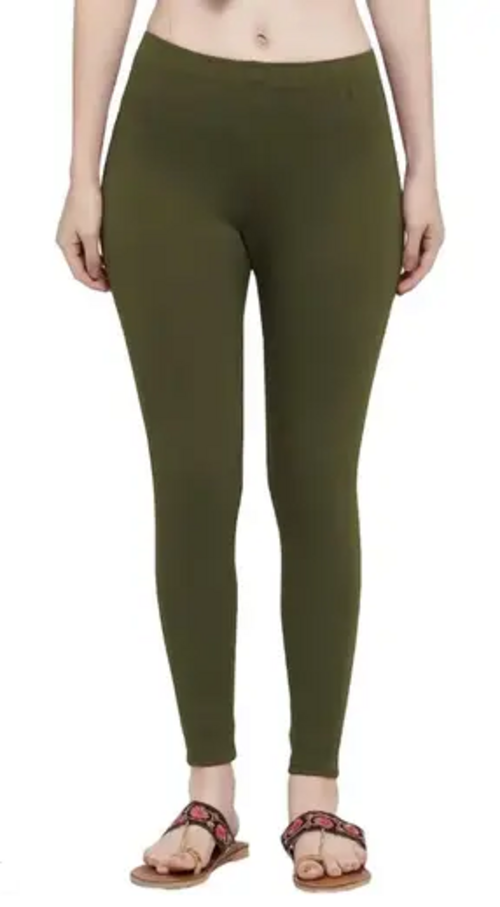 Women's Cotton Lycra Stretchable Ankle Length Leggings Dark Green