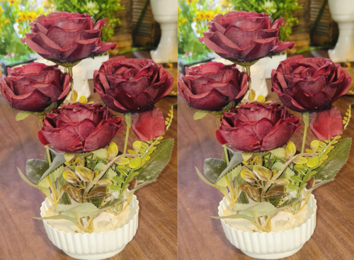 Lucky Charm Rose Artificial Flower Plant with Vase Pot Pack of 2