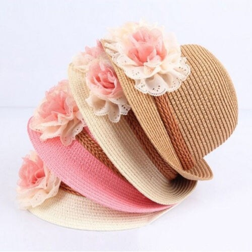 Super Cute Children Kids Girls Flower Bow Hat Wide