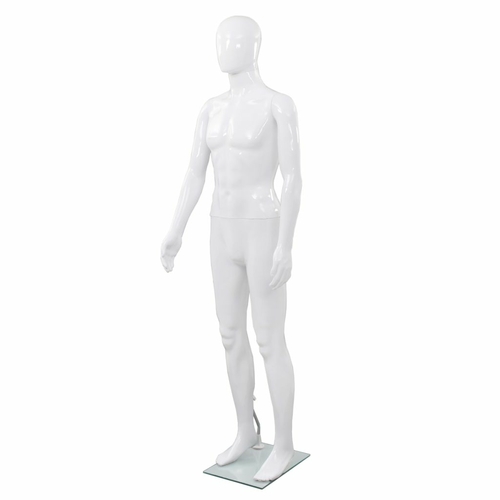 Full Body Male Mannequin with Glass Base Glossy White 72.8"