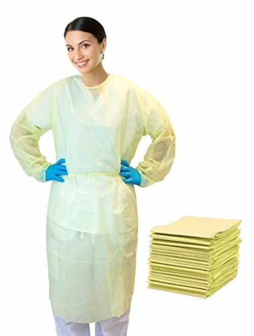 Disposable Gowns. Pack of 50 Adult Universal Gowns. Yellow gowns with