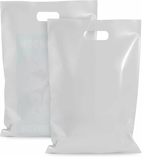 Pack of 1000 White Shopping Bags with Die Cut Handle 15 x 15 Thickness