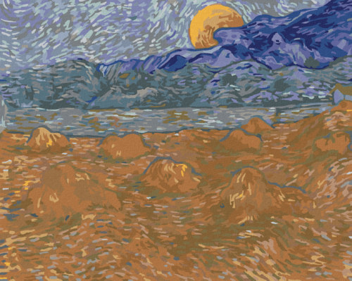 Paint by Numbers - Landscape with wheat sheaves and rising moon